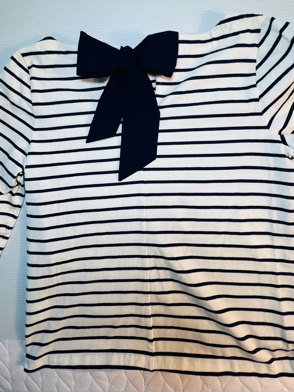 J. Crew Nautical Striped Navy Bow Back Long-Sleeve Cotton Top White/Navy Size M - Picture 3 of 7